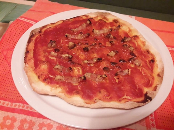 Pizza all'amatriciana - romana bassa e croccante